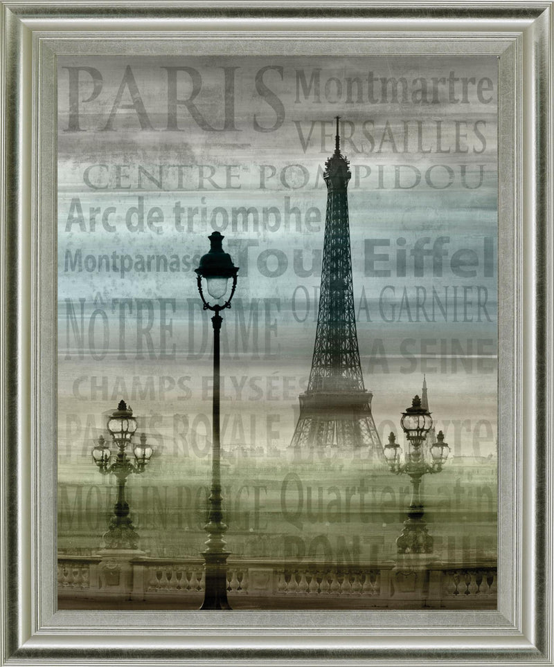 Foggy Paris Vista - 28" x 34" Framed Wall Art - Gray
