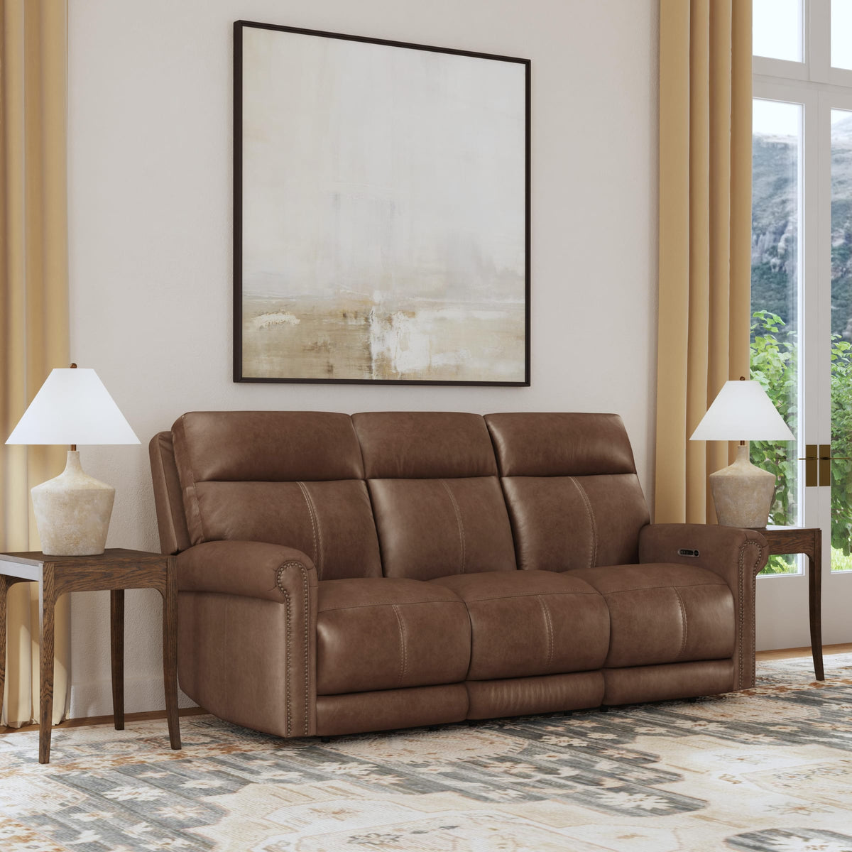 Flexsteel Alexander Power Reclining Sofa with Console, Power Headrest & Lumbar