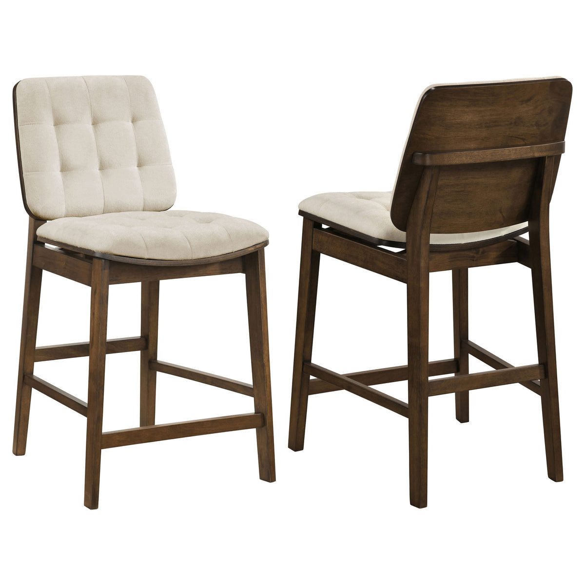 Redbridge Velvet Upholstered Counter Chair Cream and Walnut (Set of 2)