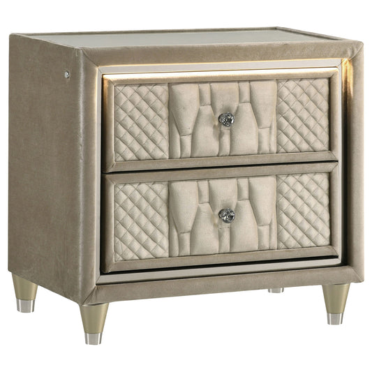 Lorient 2-drawer LED Nightstand with USB Ivory and Camel