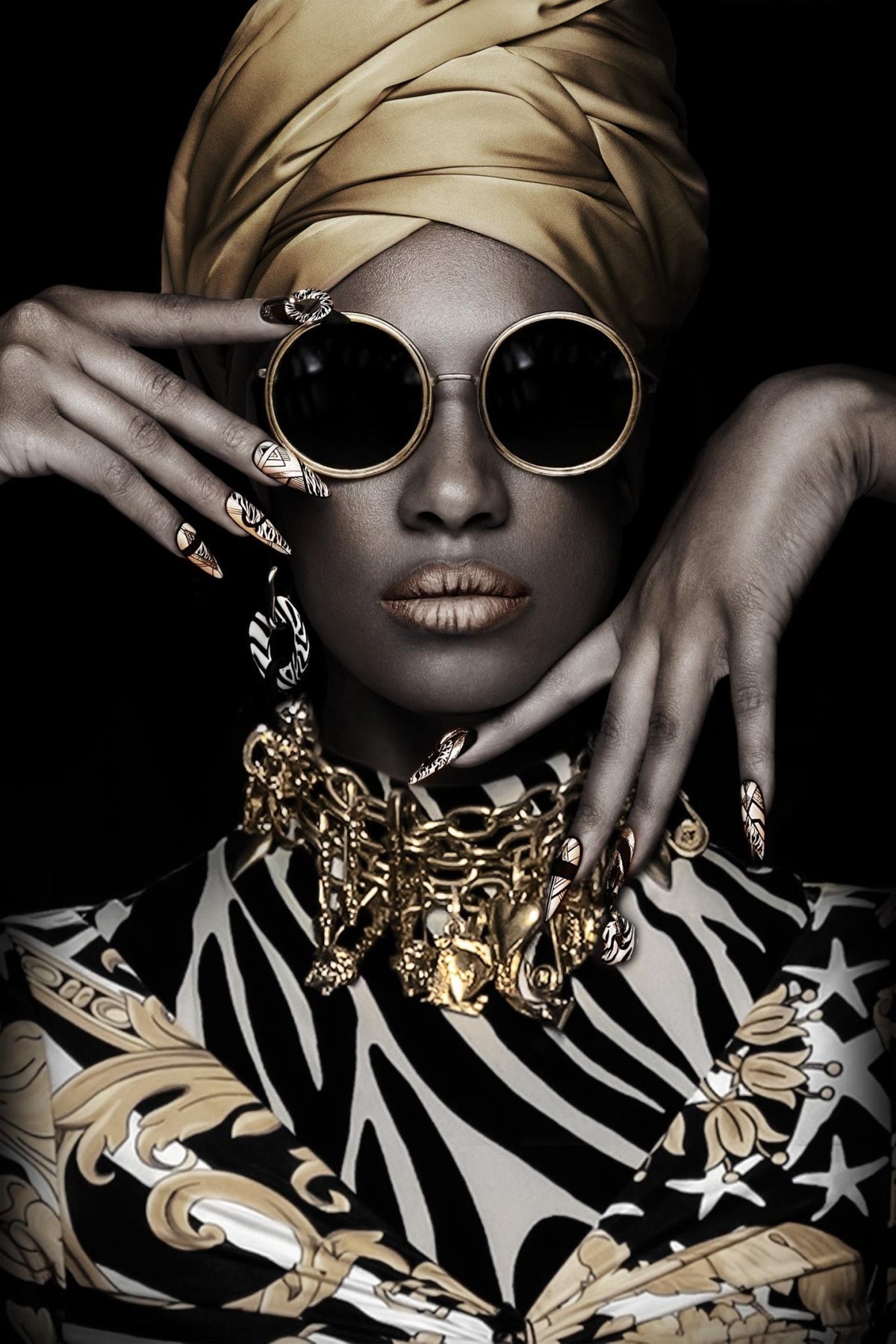 Golden Vogue Muse - 32" x 48" Framed Wall Art - Black