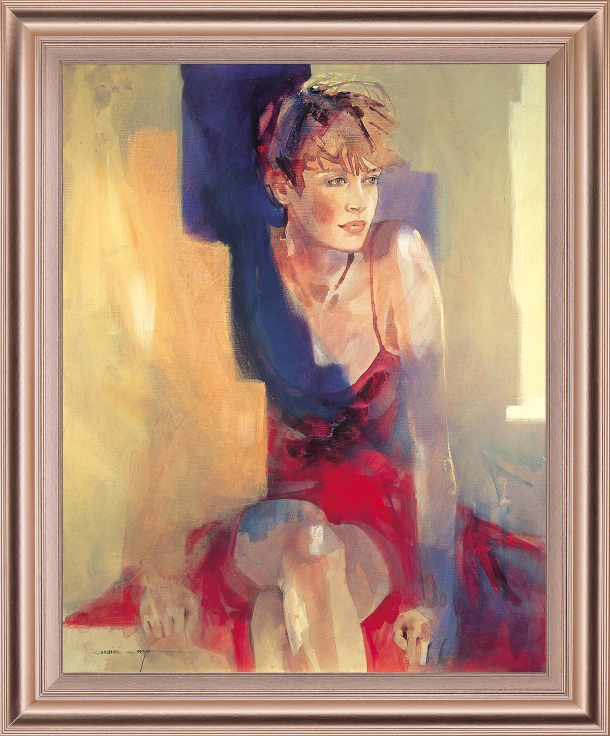 Crimson Reflection - 28" x 34" Framed Wall Art - Beige