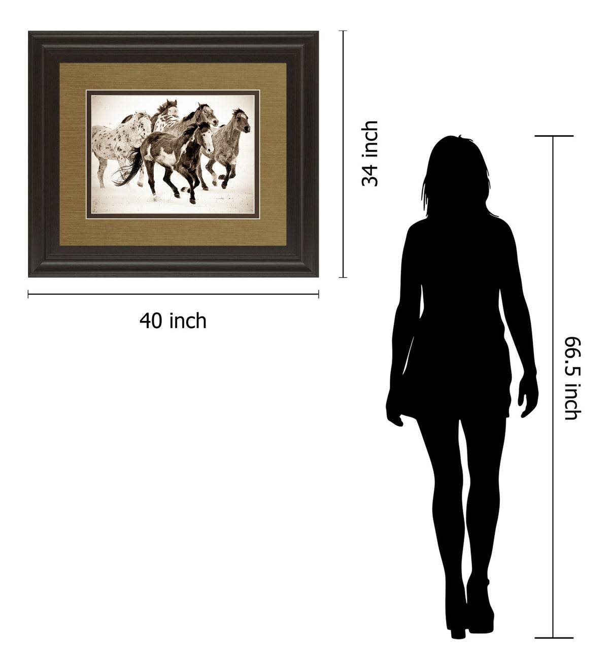 Painted Horses Run By Carol Walker - Framed Print Wall Art - Light Brown