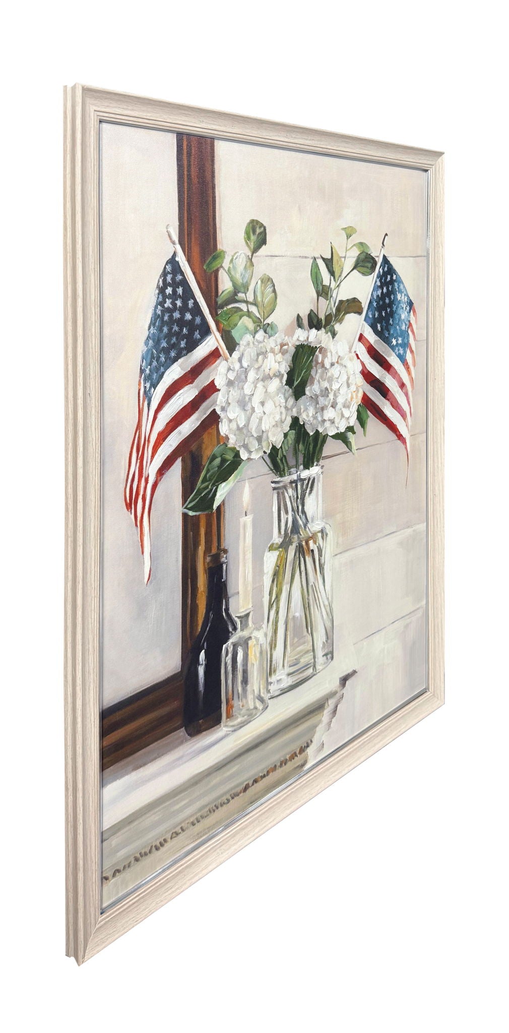 Patriotic Petals Hand-Embellished Canvas In Frame - Ivory / Brown