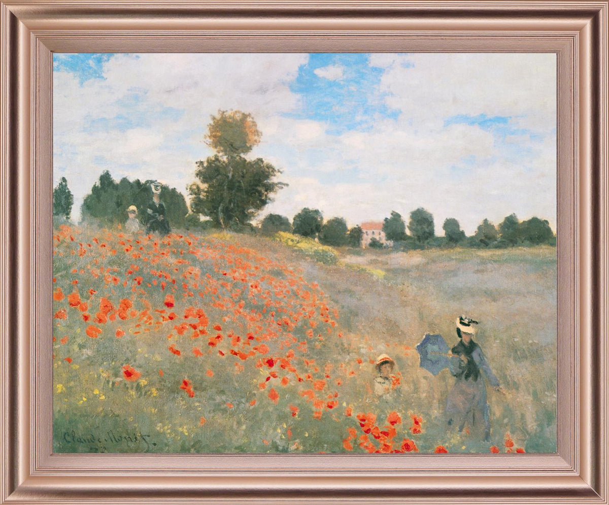 Poppy Field Stroll - 28" x 34" Framed Wall Art - Green