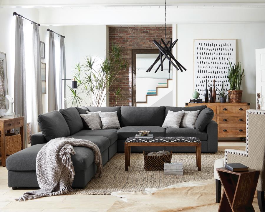 Serene Upholstered Modular Sectional Sofa Charcoal 3AC 2C 1O (6pc)