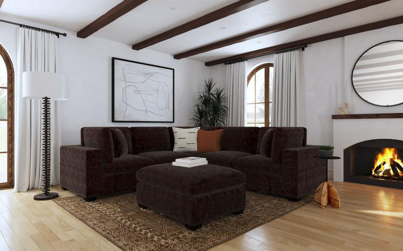 Lakeview Upholstered Modular Sectional Sofa Dark Chocolate 2AC 3C 1O (6pc)