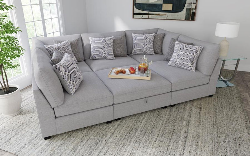 Cambria Upholstered Modular Sectional Sofa Grey 4AC 1C 1O (6pc)
