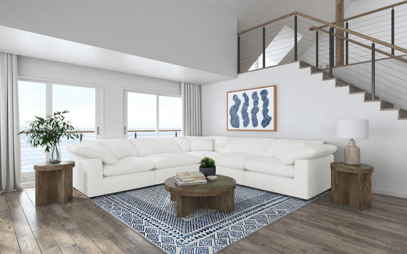 Raleigh Boucle Upholstered Modular Sectional Ivory 2AC 3C (5pc)