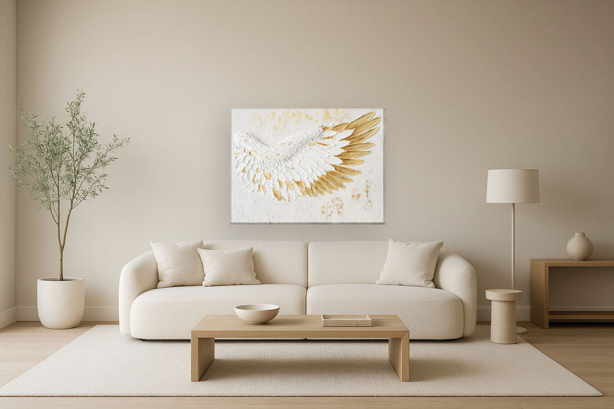 Radiant Feathered Uplift - 35" x 47" Framed Wall Art - White