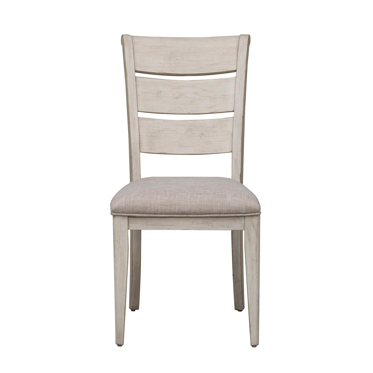 Farmhouse Reimagined - Ladder Back Upholstered Side Chair - Antique White / Chestnut Tops
