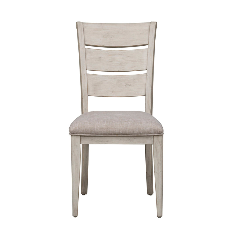 Farmhouse Reimagined - Ladder Back Upholstered Side Chair - Antique White / Chestnut Tops