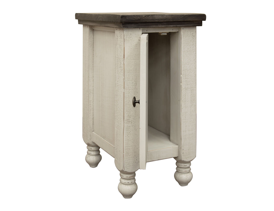 Stone - Chairside Table With 1 Door - Antiqued Ivory / Weathered Gray