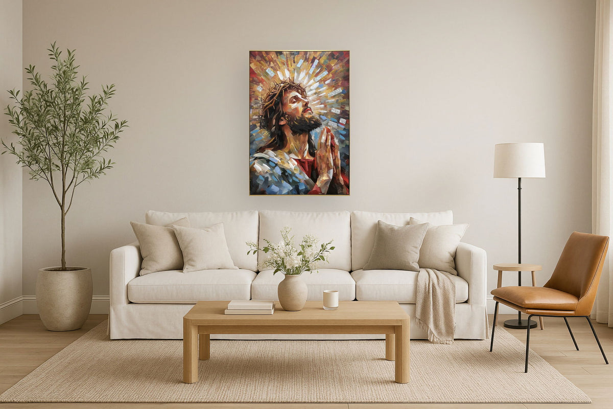 Radiant Prayer Reverence - 28" x 40" Framed Wall Art - Dark Brown
