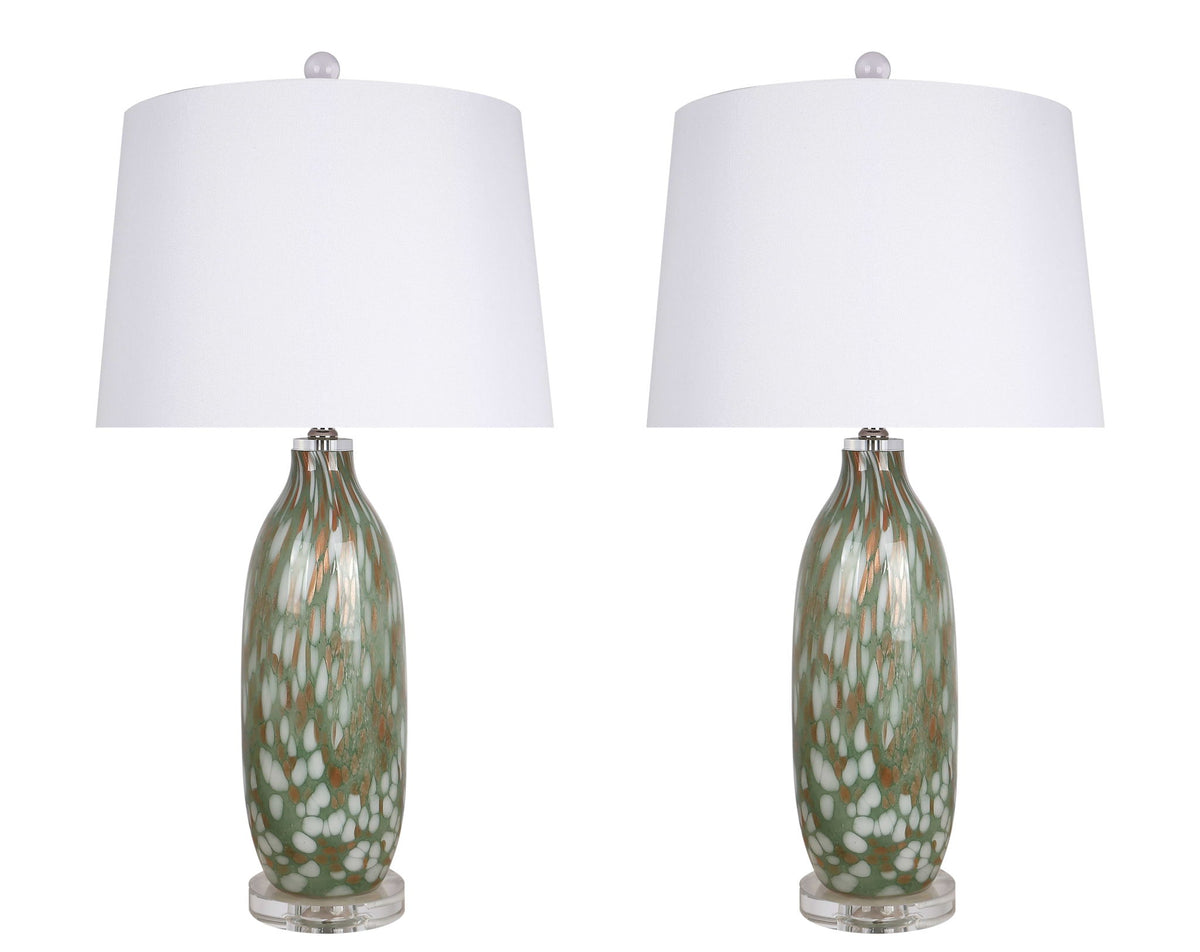 "Verdant Glow" Art Glass Table Lamp (Set of 2) - Green Art Glass