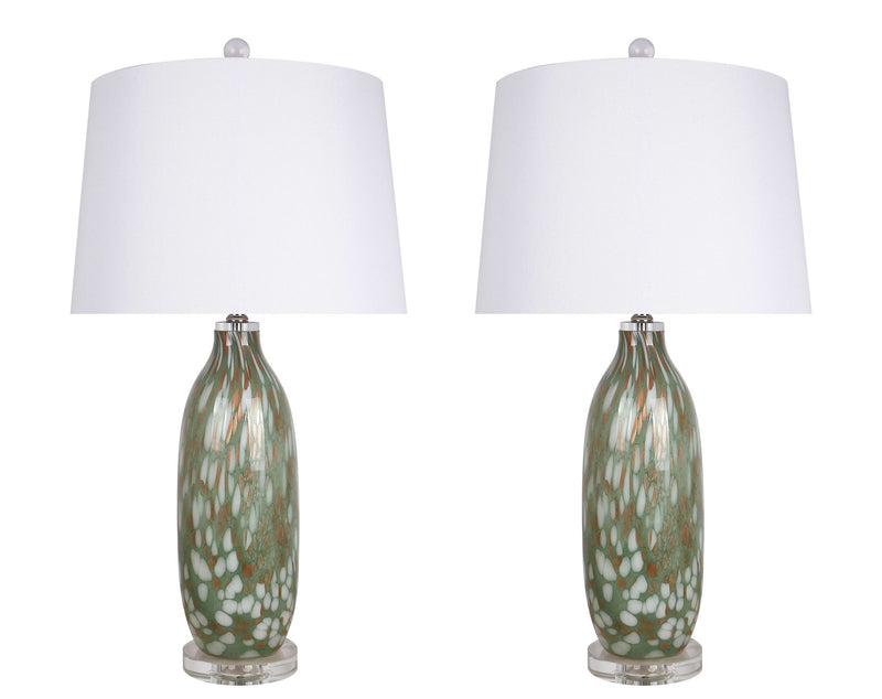 "Verdant Glow" Art Glass Table Lamp (Set of 2) - Green Art Glass