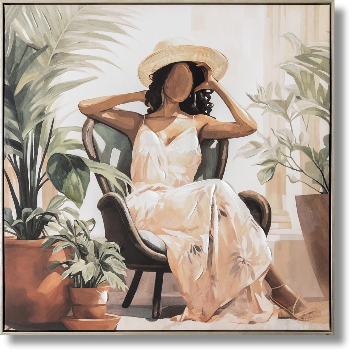 Sunlit Oasis Muse - 33" x 33" Framed Wall Art - Beige
