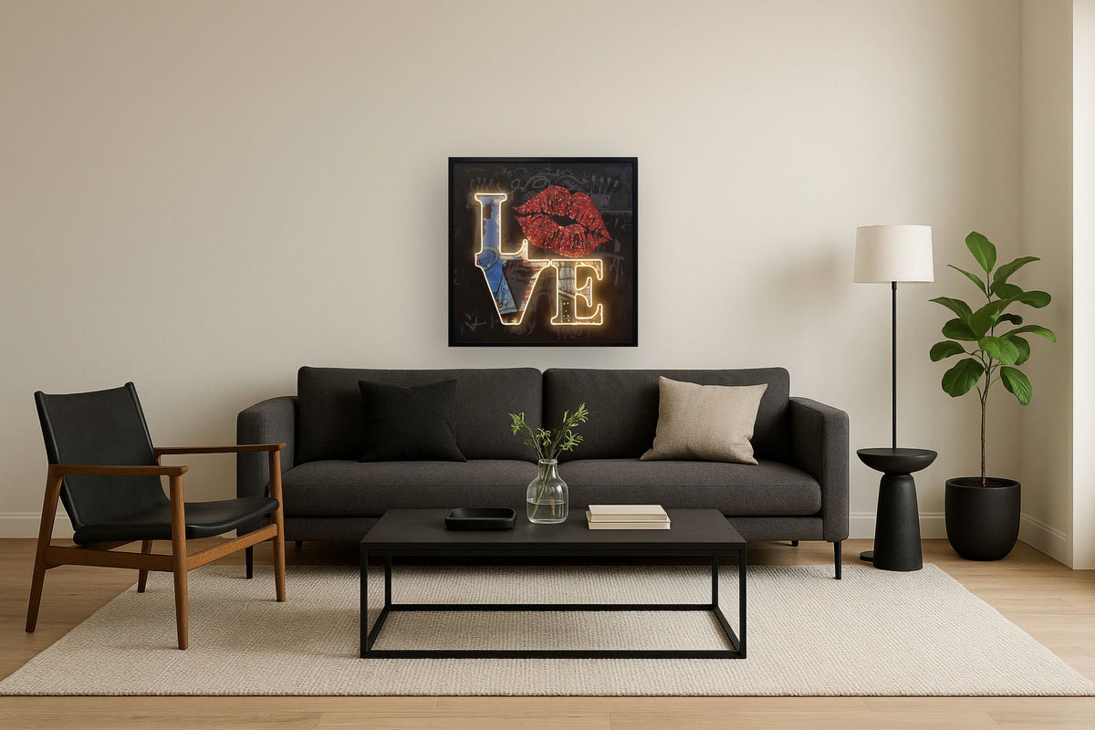 Crimson Kiss Glow - 33" x 33" Framed Wall Art - Black
