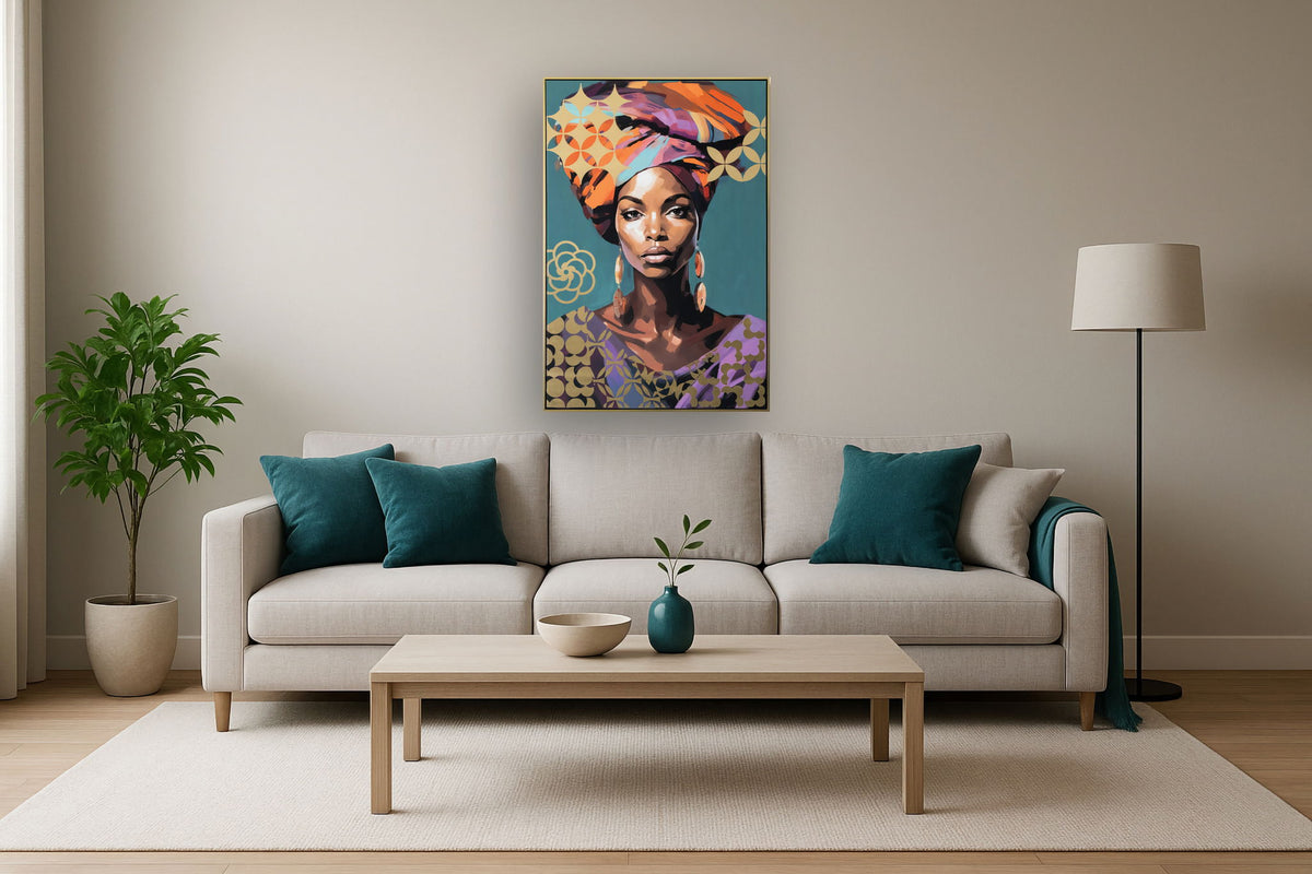 Golden Essence - 48" x 33" Framed Wall Art - Light Blue