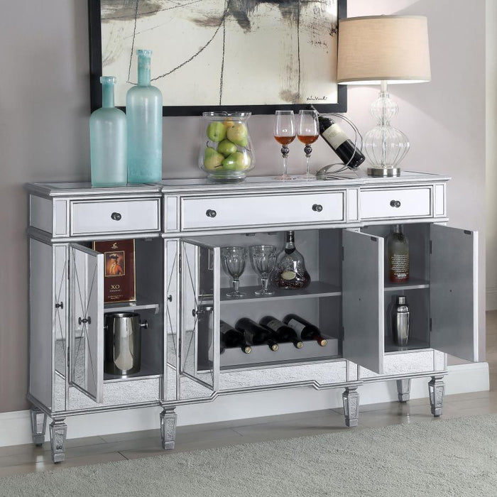 Aconitum - 4-Door Mirrored Storage Accent Cabinet - Clear Mirror