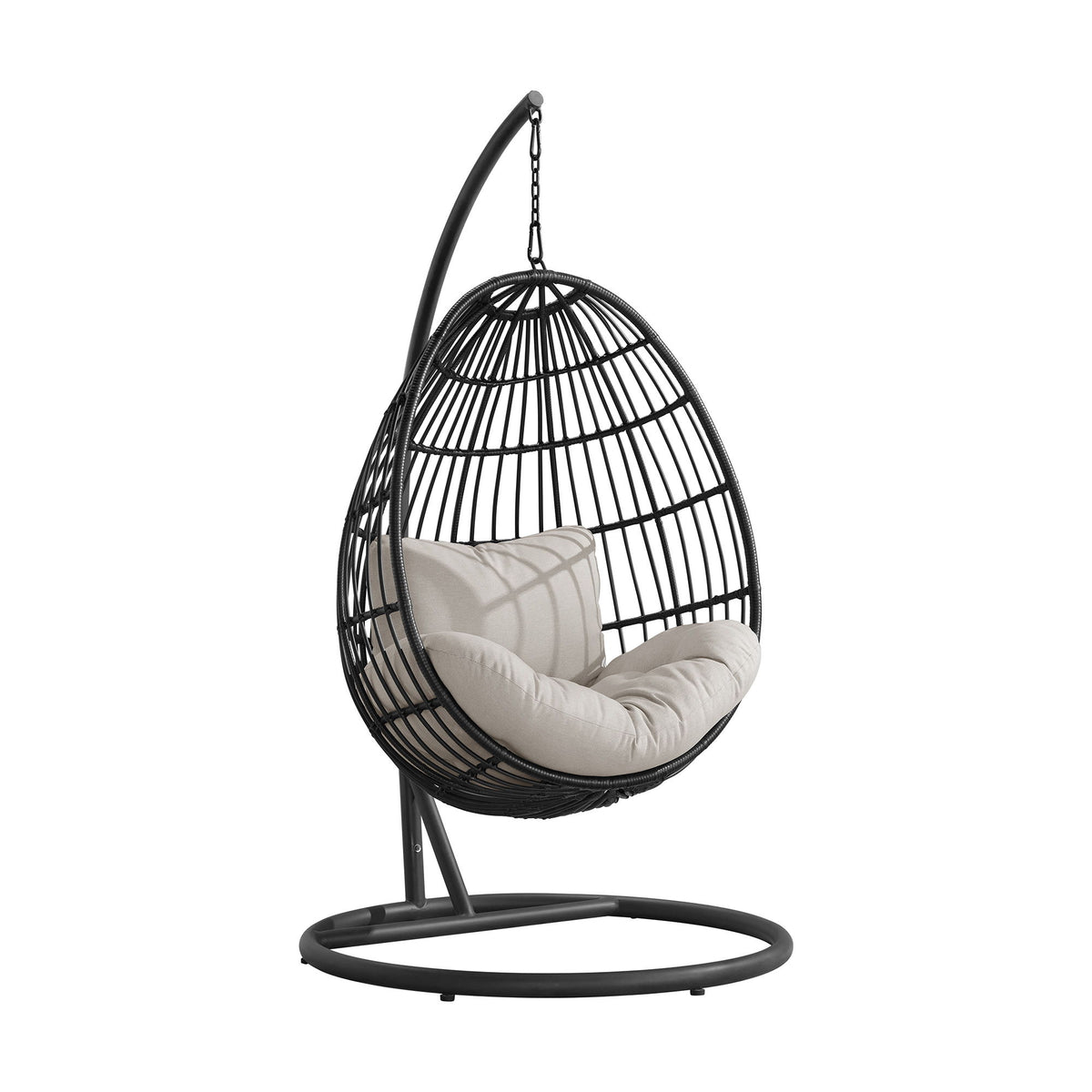 Playa - Swing Egg Chair With Base And Pillar - Dark Gray / Beige