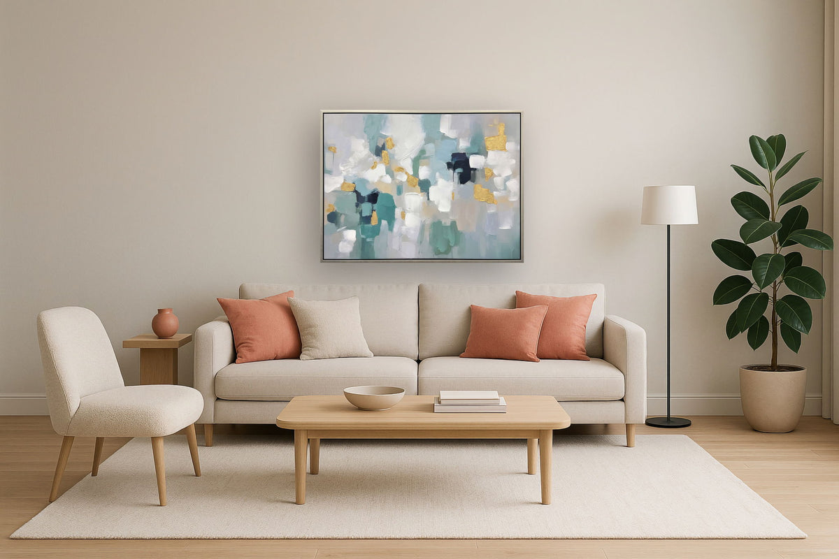 Golden Mist Mosaic - 35" x 47" Framed Wall Art - Blue