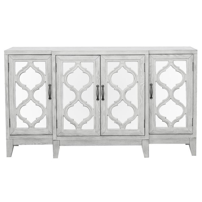 Mckellen - 4 Door Wood Trellis Accent Cabinet - Distressed White