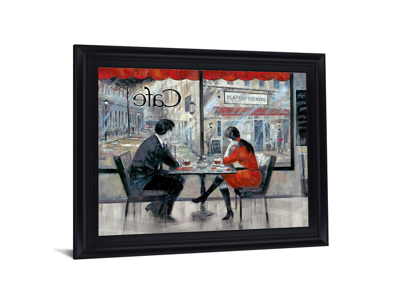 Cafe Conversation - 28" x 34" Framed Wall Art - Dark Gray