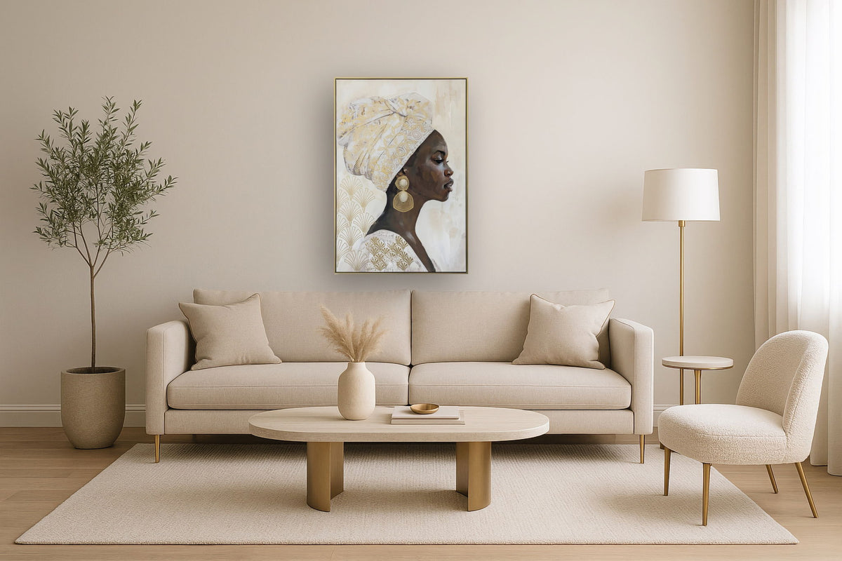 Opulent Gaze Elegance - 48" x 33" Framed Wall Art - Beige