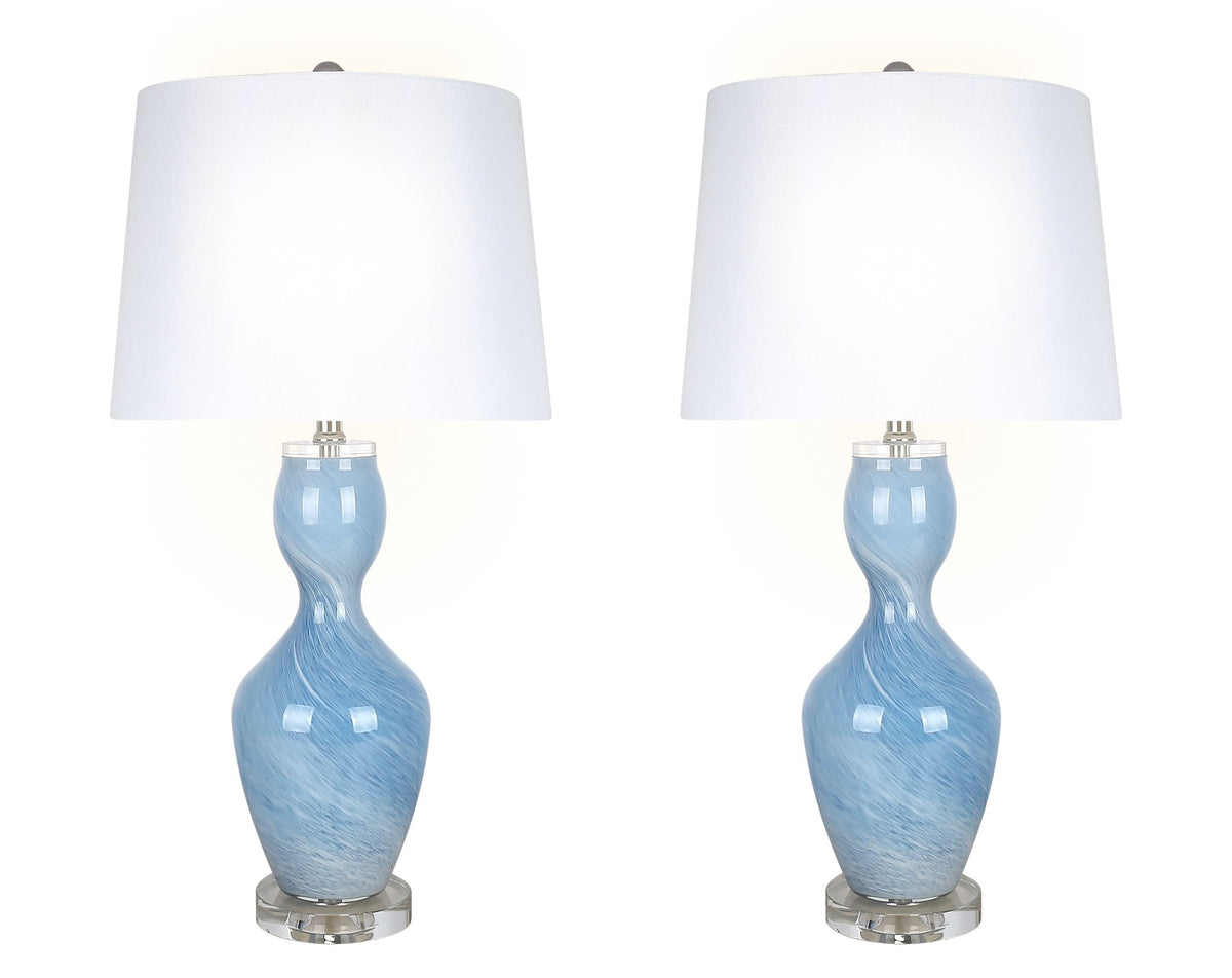 "Azure Elegance" Art Glass Table Lamp (Set of 2) - Blue Art Glass