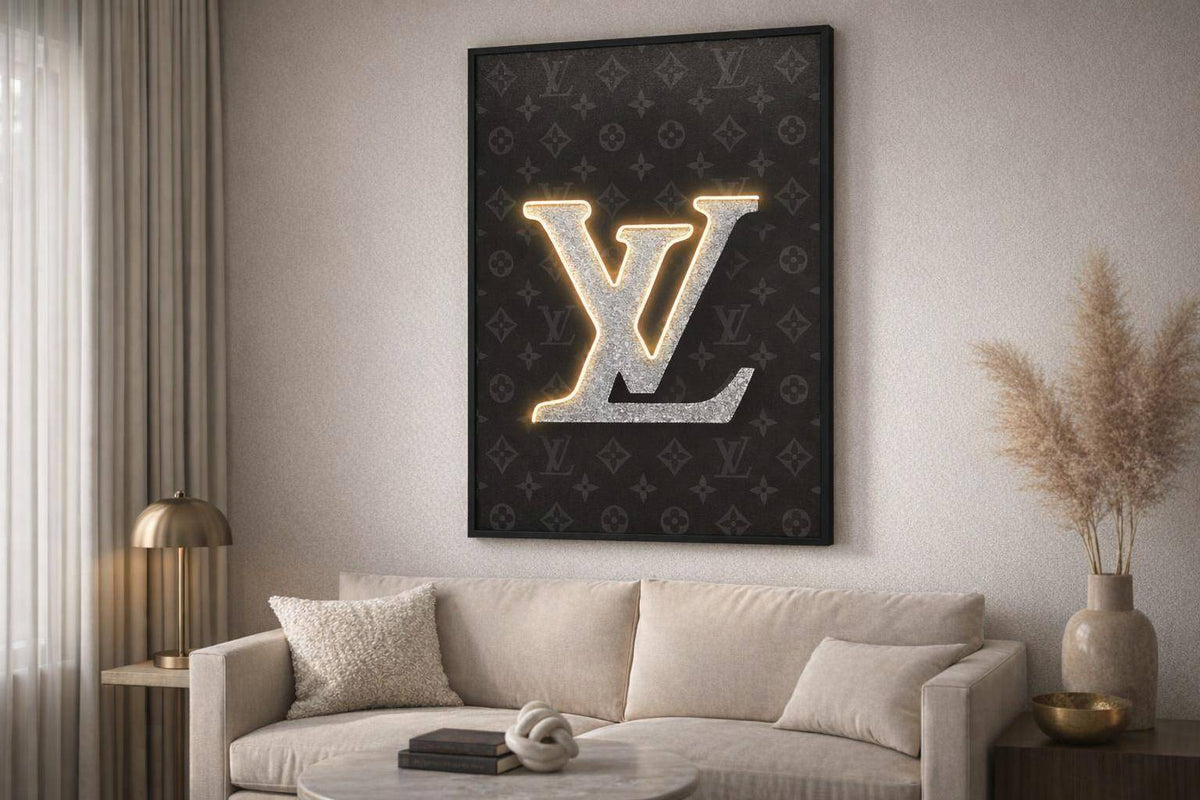 Luminous Monogram Hand-Embellished LED Canvas In Frame - Black / Silver