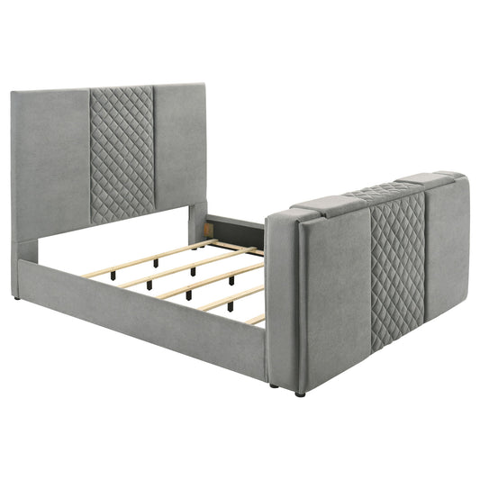 Tara 61-inch Upholstered Eastern King Panel TV Bed Grey