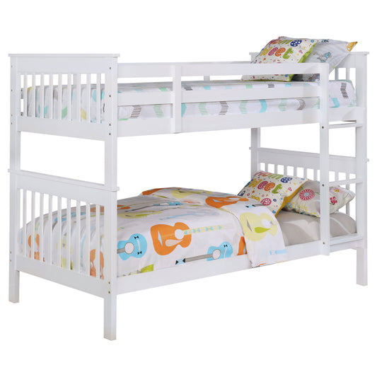 Chapman Wood Twin Over Twin Bunk Bed with Mattress White
