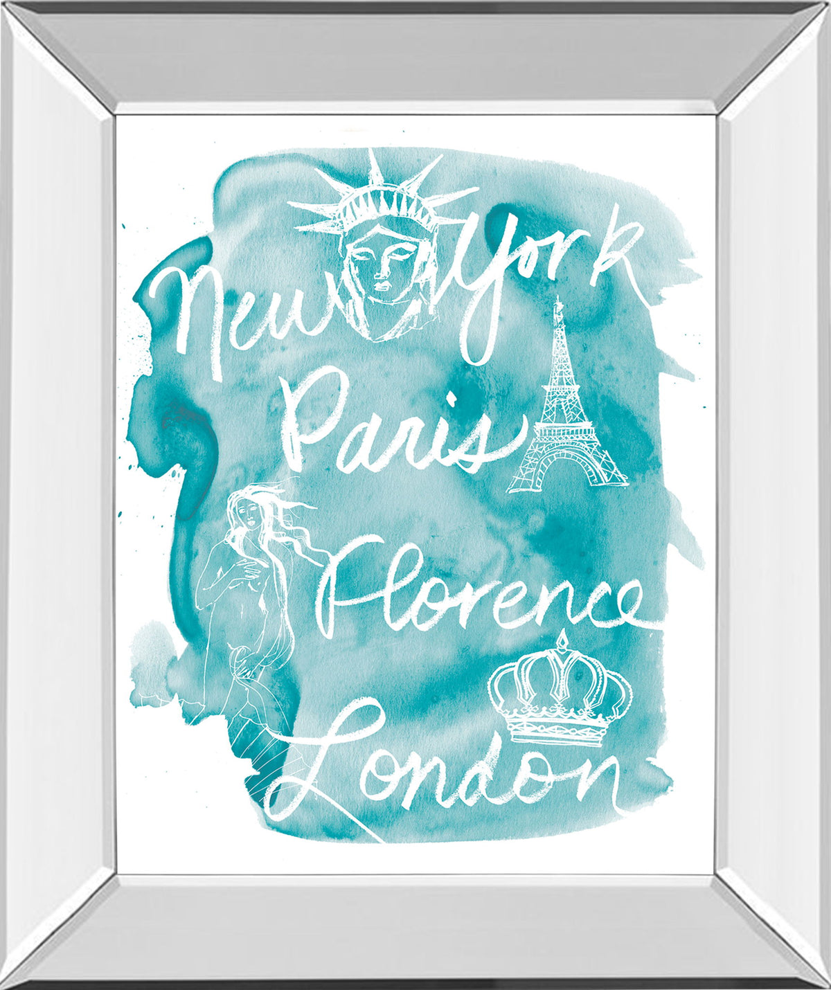 Sightseeing I By Lottie Fontaine - Mirror Framed Print Wall Art - Light Blue