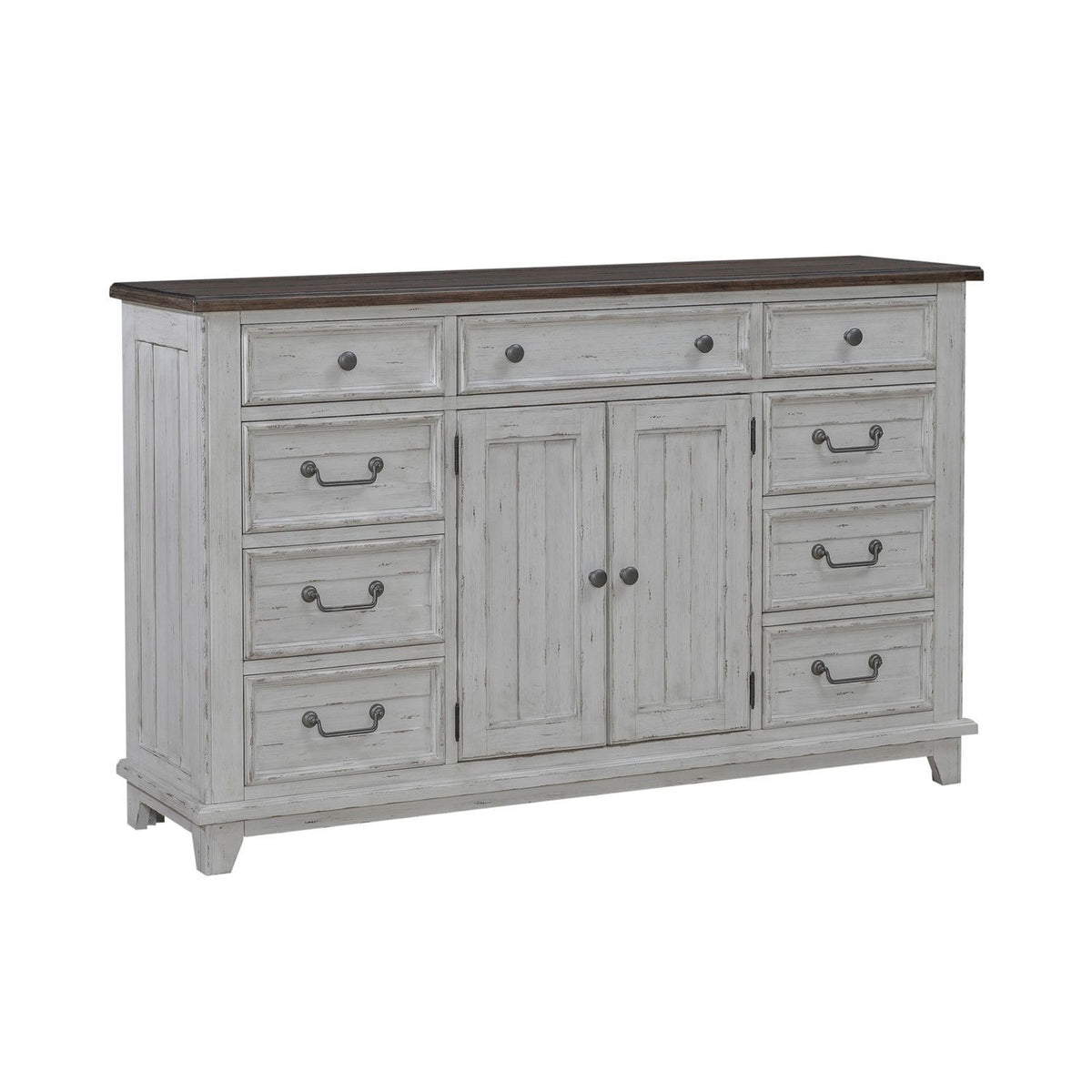 River Place - 2 Door 9 Drawer Dresser - Riverstone White & Tobacco