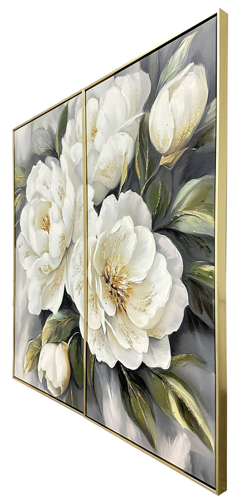 Gold Peony I Hand-Embellished Canvas In Frame - White / Olive
