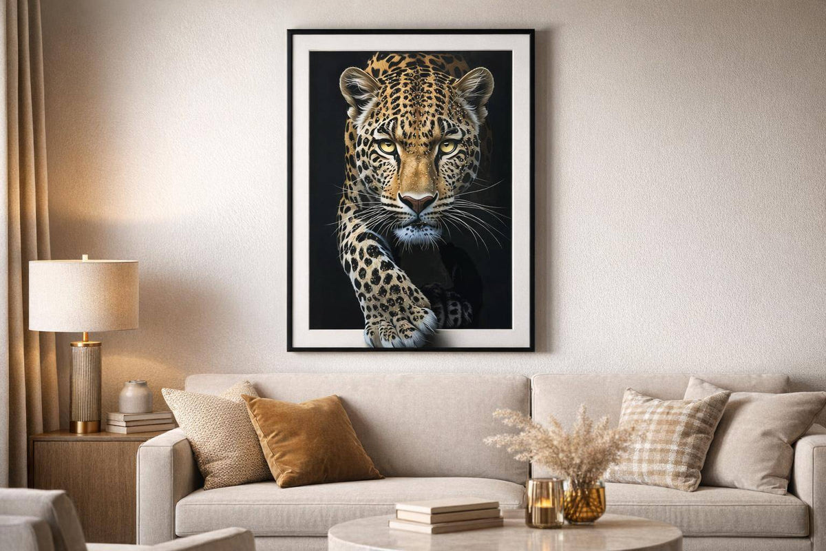 Midnight Stalker I Gloss Canvas With Rocks In Frame - Black / White