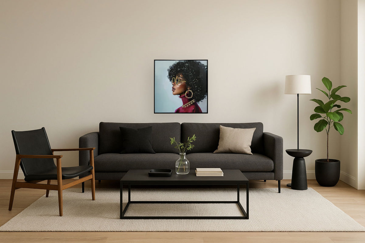 Glamour Muse - 25" x 25" Framed Wall Art - Dark Gray