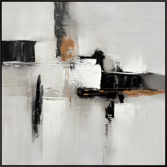 "Urban Elegance I" Hand-Embellished Canvas In Frame - Black / White / Gray / Warm Accents