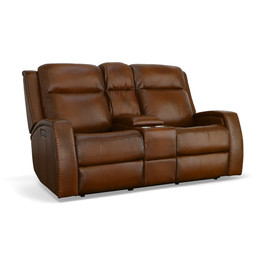 Flexsteel Mustang Power Loveseat with Console with Power Headrest