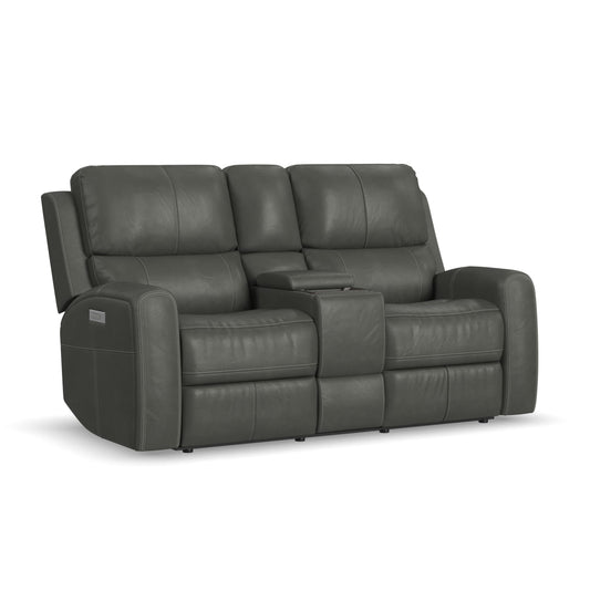 Flexsteel Linden Power Reclining Loveseat with Console & Power Headrests & Lumbar