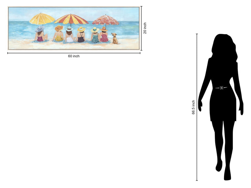 Seaside Sunhats Gathering - 20" x 60" Framed Wall Art - Blue