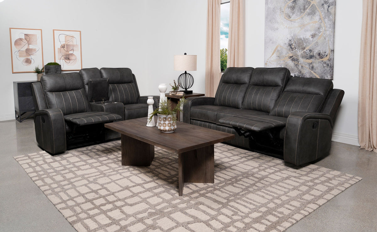 Raelynn Upholstered Reclining Sofa Set Grey
