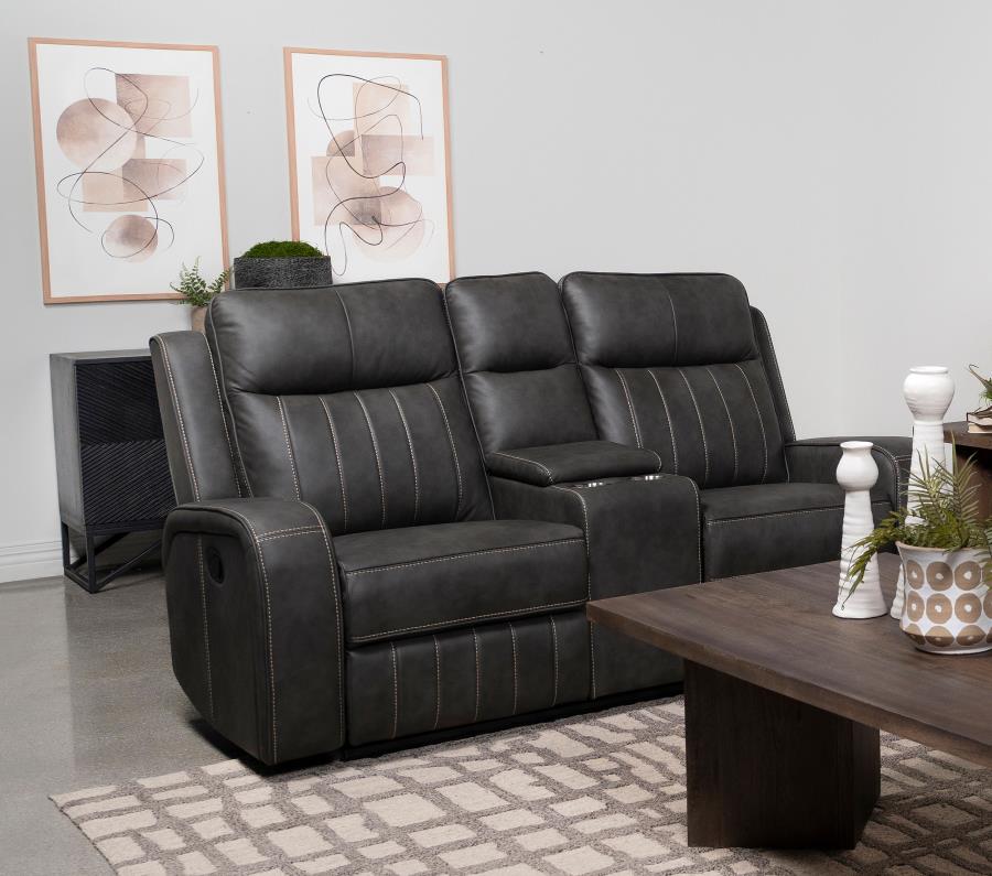 Raelynn Upholstered Track Arm Motion Loveseat Grey Default Title