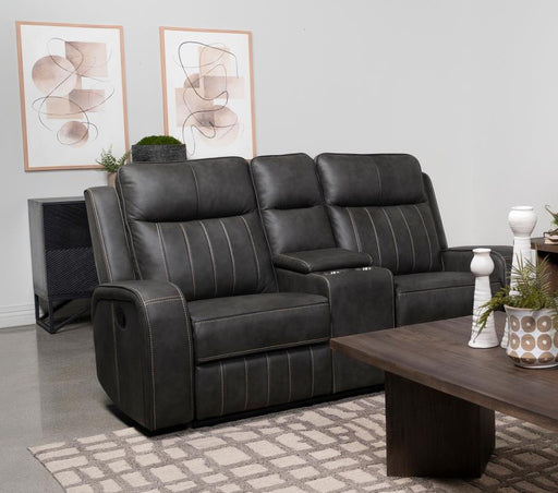Raelynn Upholstered Track Arm Motion Loveseat Grey Default Title