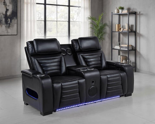 Zuma Faux Leather Dual Power Reclining LED Loveseat Black Default Title