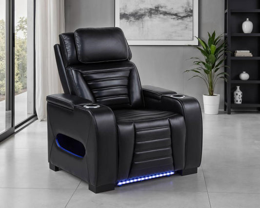 Zuma Faux Leather Upholstered Dual Power LED Recliner Black Default Title