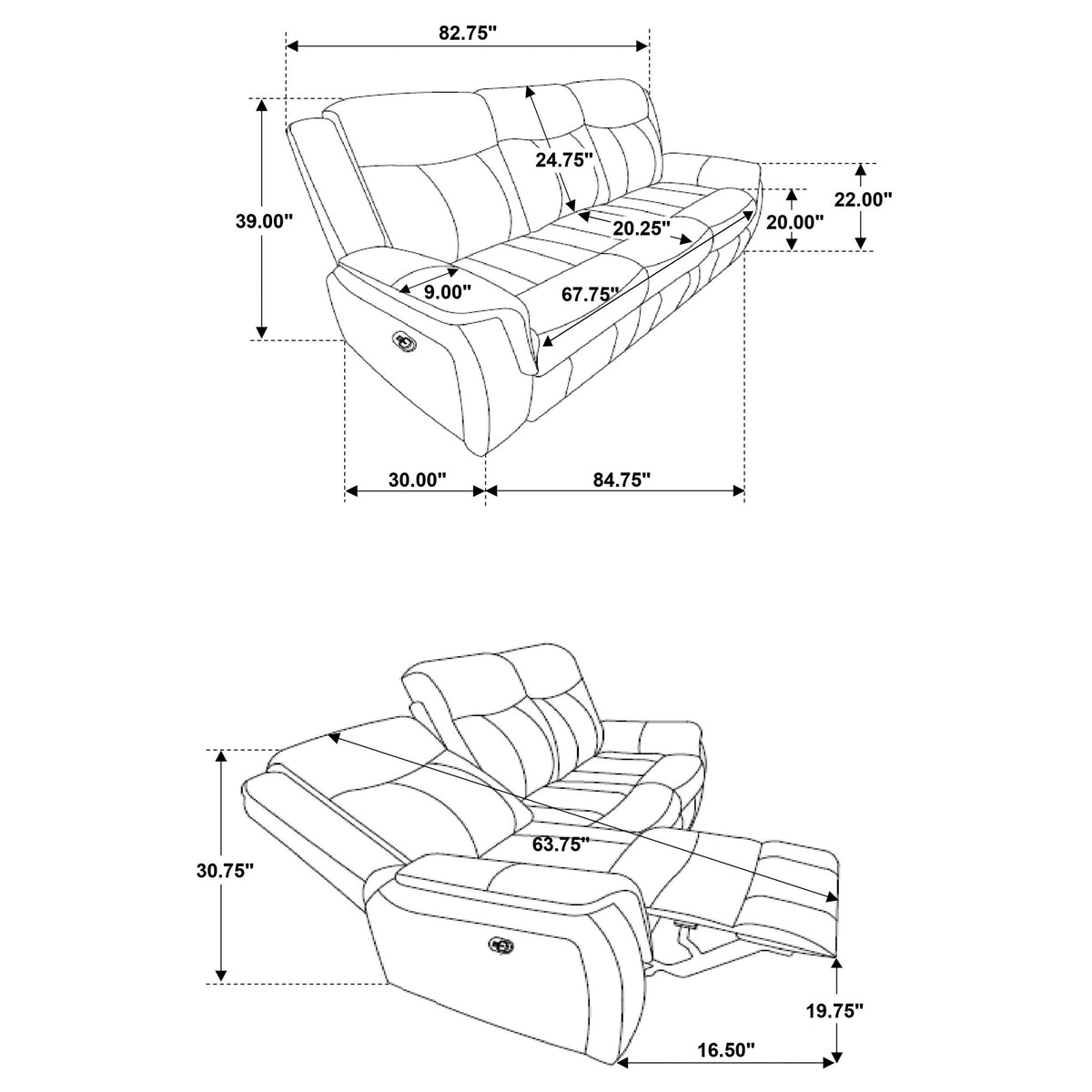 Lawrence Upholstered Reclining Sofa Set Charcoal