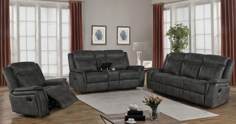 Lawrence Upholstered Reclining Sofa Set Charcoal 3-piece