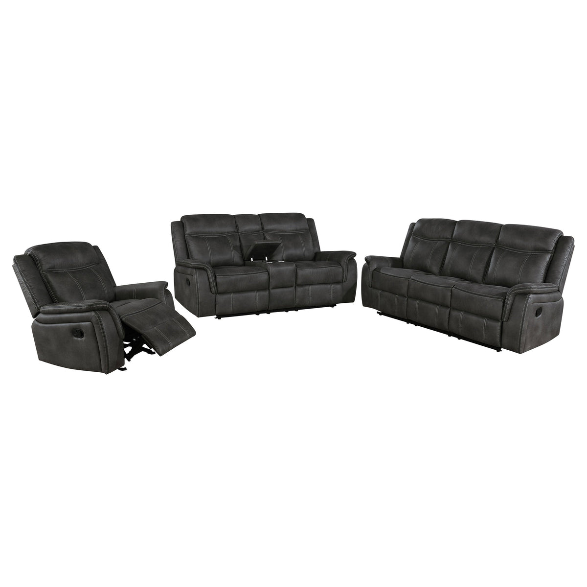 Lawrence Upholstered Reclining Sofa Set Charcoal